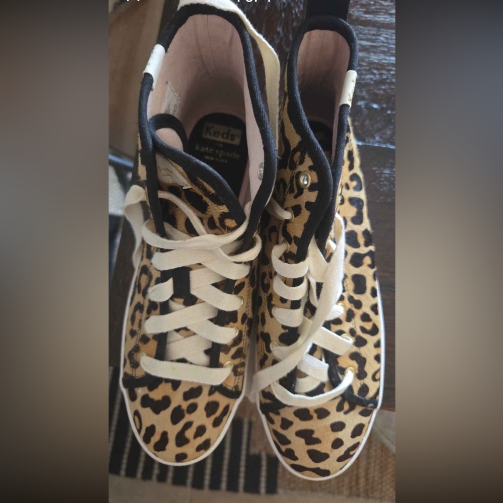 Kate Spade x Keds Kickstart Leopard Fur HighTop Sneakers sz 7.5 Fuzzy NeW 7 1/2